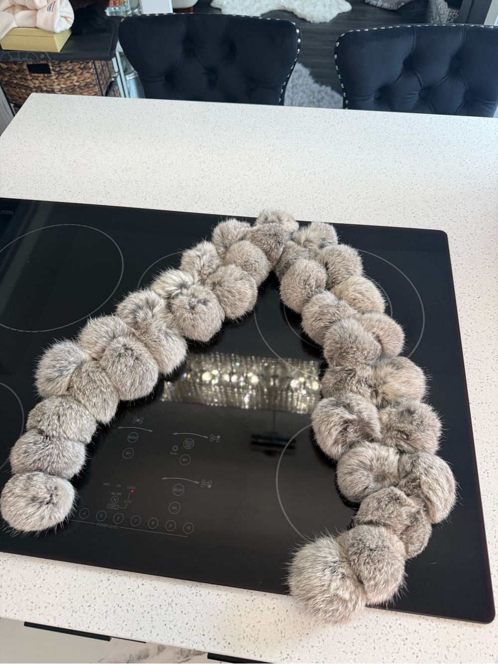 Luxury Fur Pom Pom scarf - Gray
